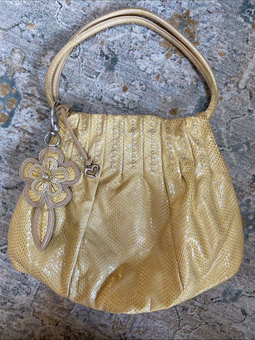 Brighton 2004 Breelin Yellow Metallic Python Embossed Slouch Hobo Bag